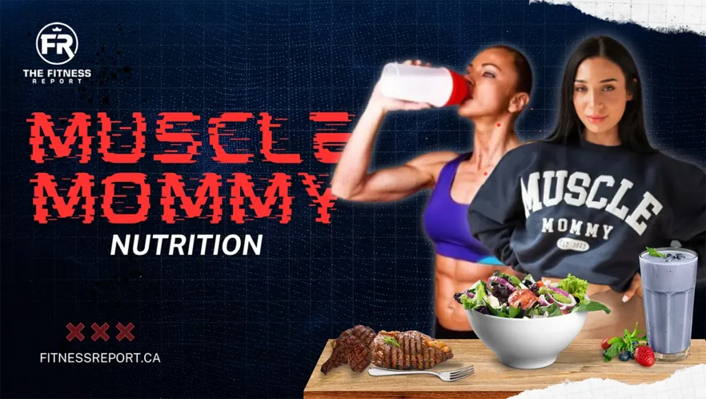 A woman drinking a protein shake with steak and salad on the table.
